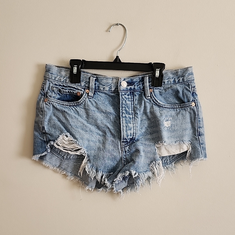 Free People We The Free Micro Blue Distressed Jean Shorts Womens 27 Waist